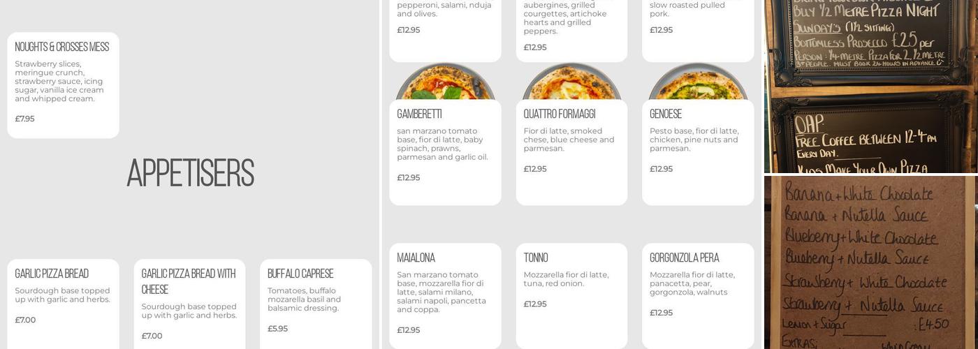 Noughts and Crosses Pizzeria Menu