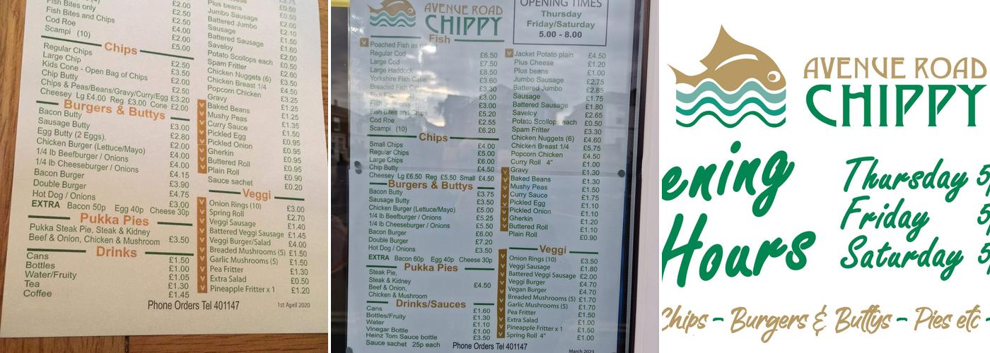 Avenue Road Chippy Menu