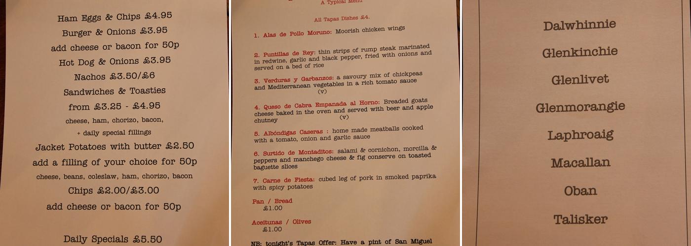The Queen's Head Menu