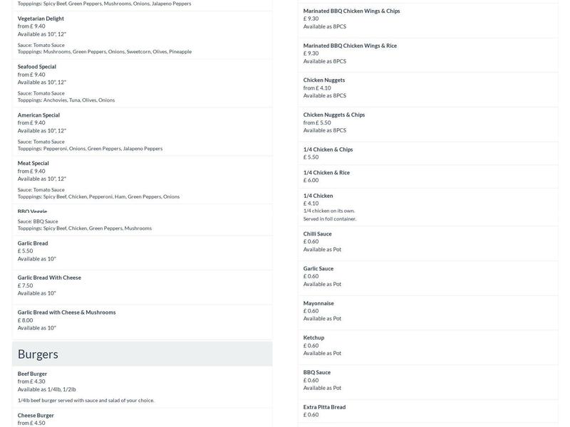 Sandy Kebab House Menu