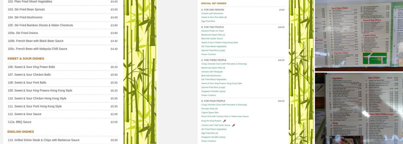 The Golden Chef Menu