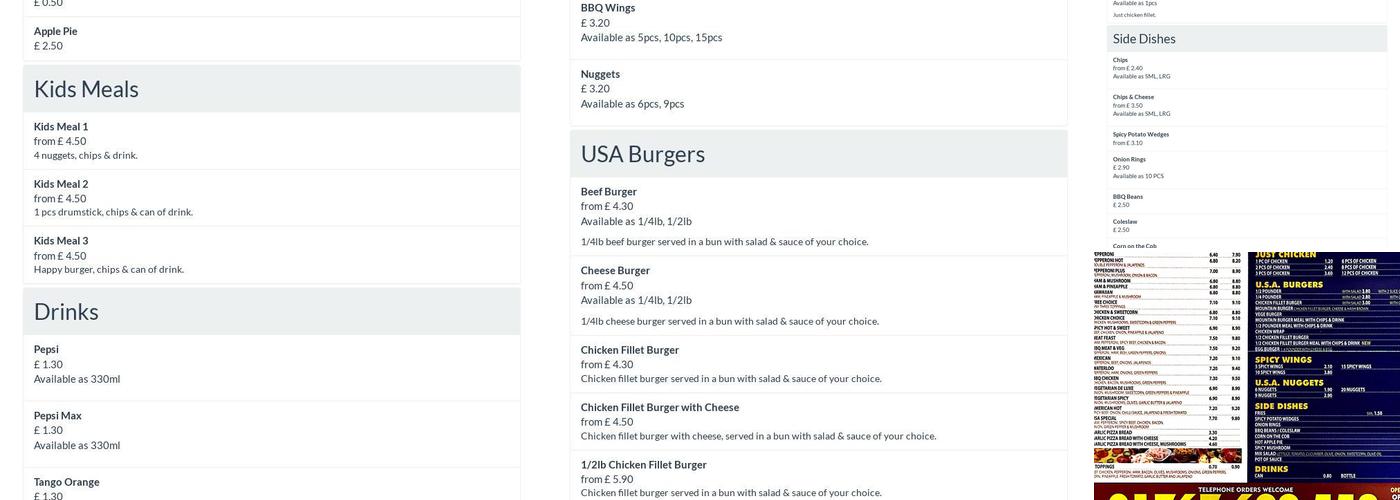 USA Fried Chicken Menu