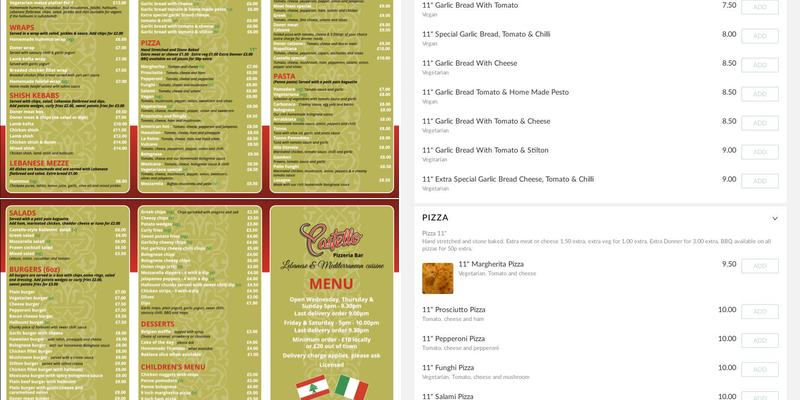 Castello pizzeria bar Menu