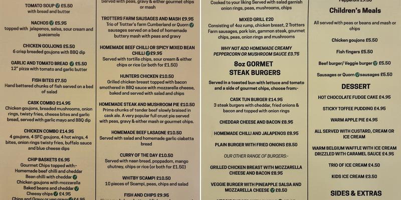 The Cask Inn Menu