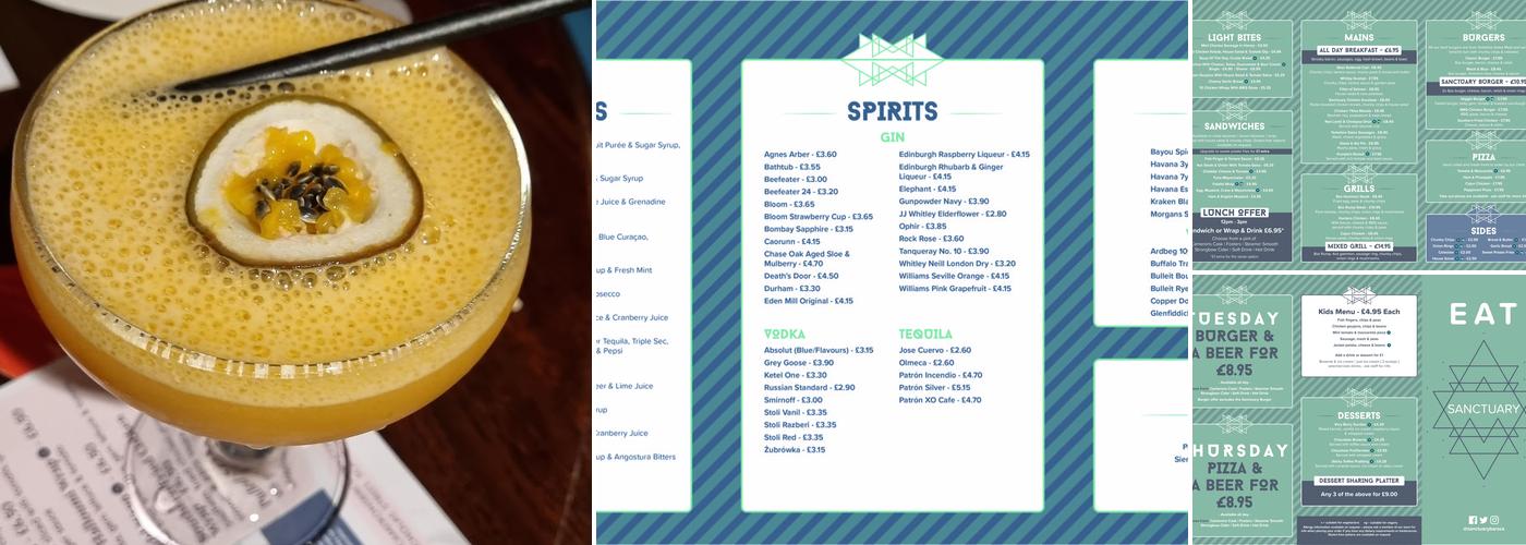 Sanctuary Bar Scarborough Menu