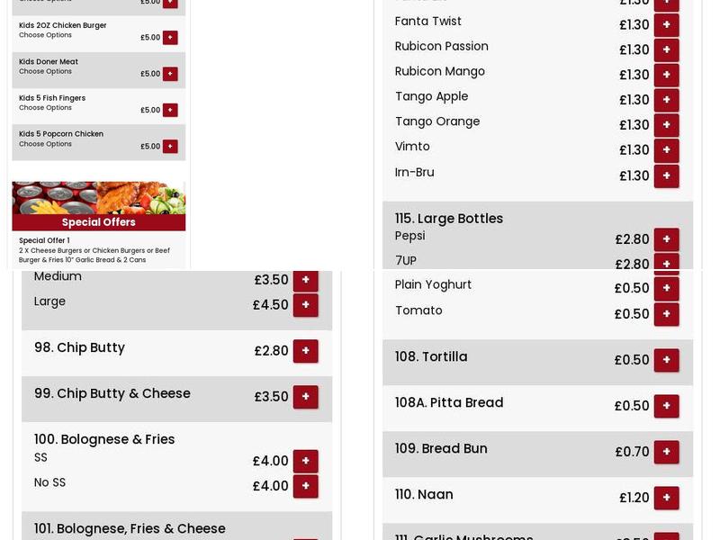 Mama Mia Pizza And Kebab Takeaway Menu