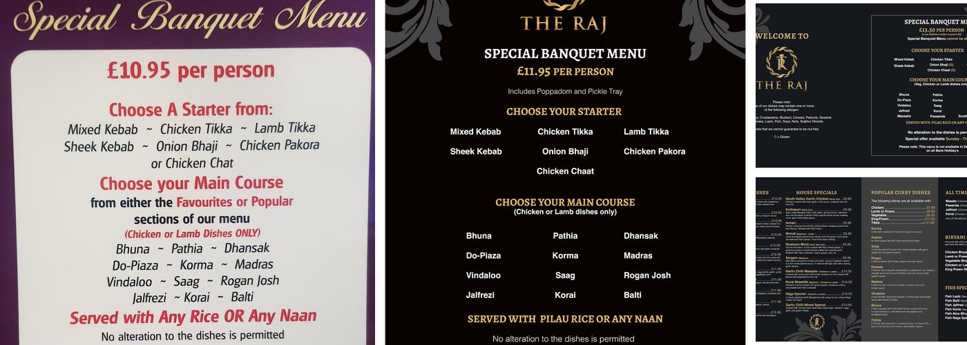 The Raj Scunthorpe Indian Restaurant & Takeaway Menu