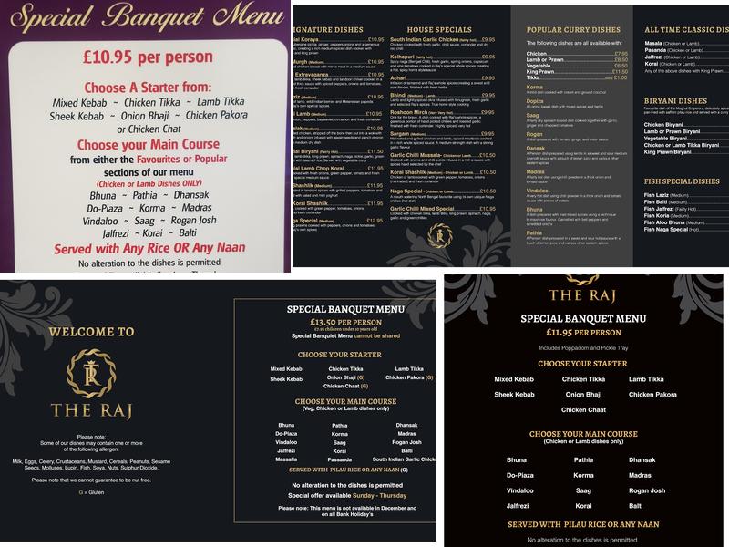 The Raj Scunthorpe Indian Restaurant & Takeaway Menu