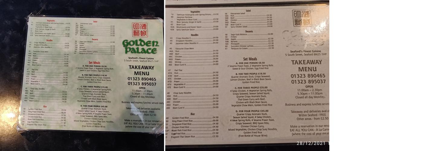 Golden Palace Menu