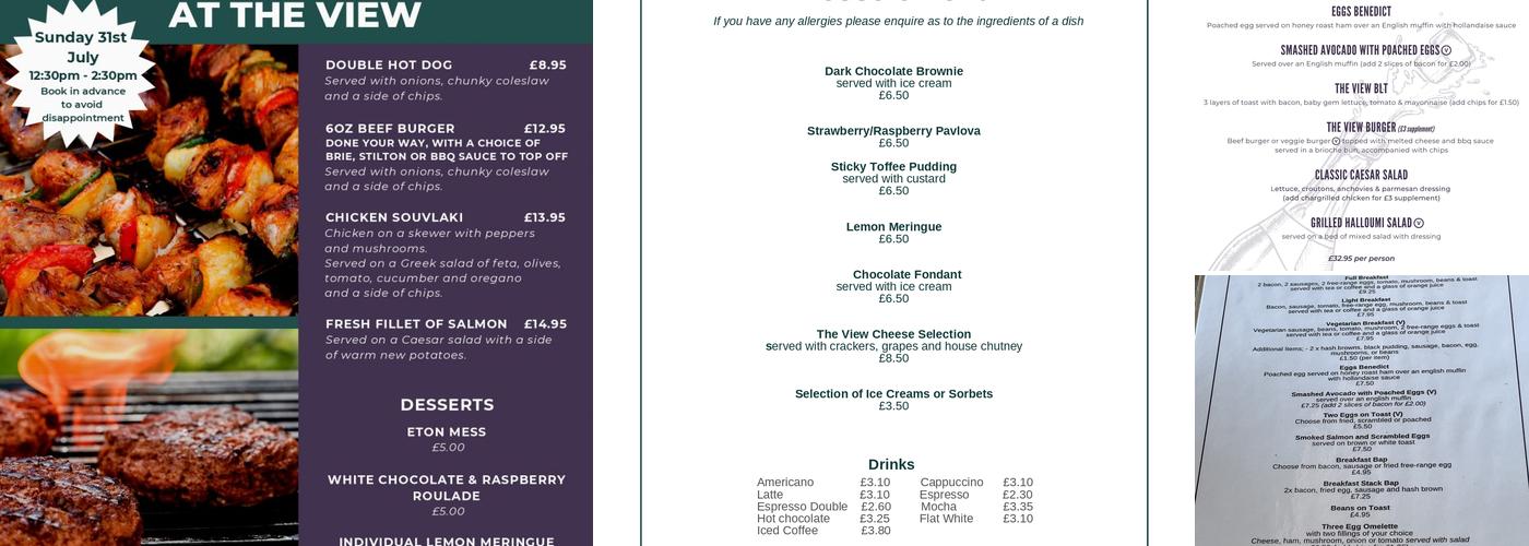 The View Restaurant Bar Function Venue Menu