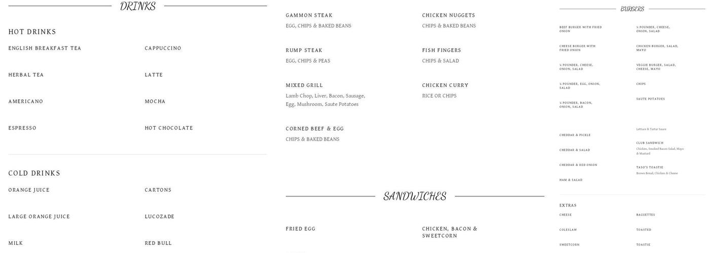 Astalet Cafe Woking Menu