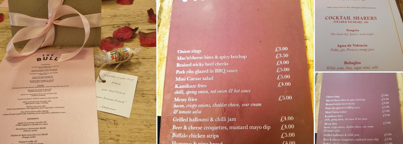 The Bulls Head, Rodington Menu