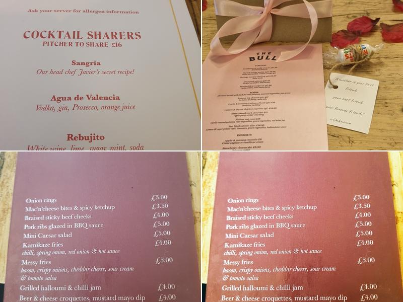 The Bulls Head, Rodington Menu