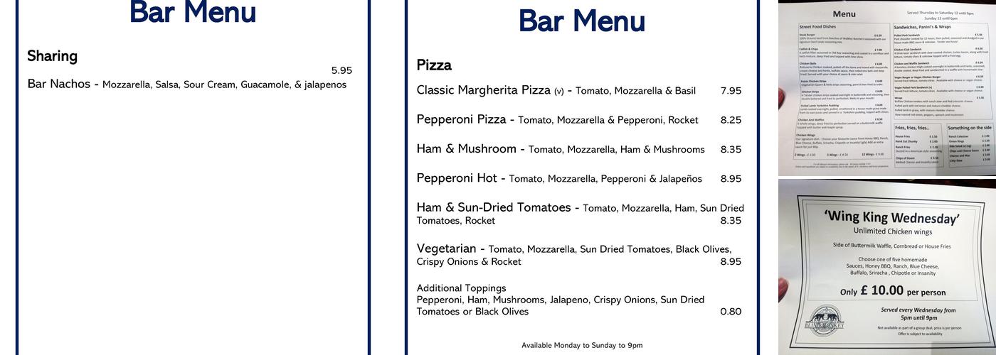 The Blind Monkey Menu