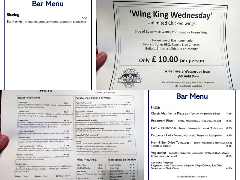 The Blind Monkey Menu