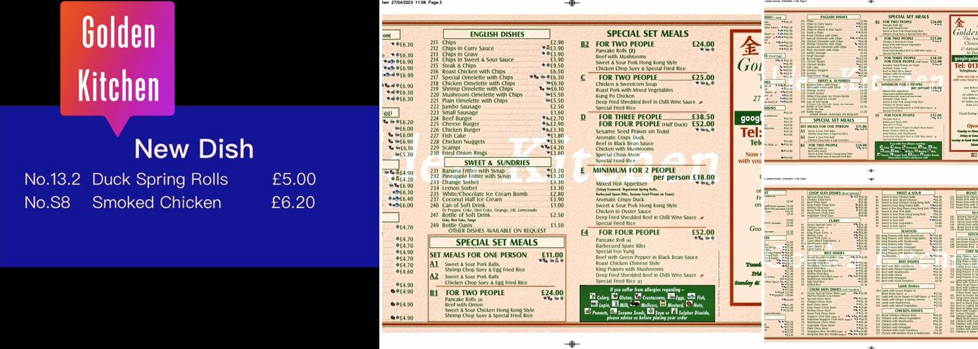 Golden Kitchen Elvington Menu