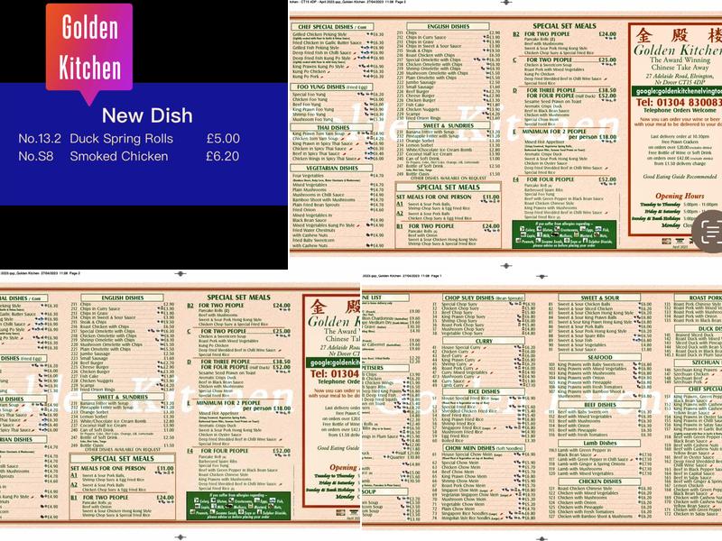 Golden Kitchen Elvington Menu