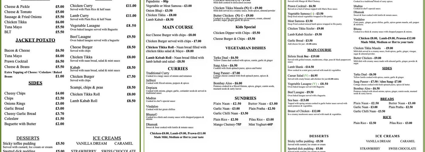 The Harrow Inn Menu
