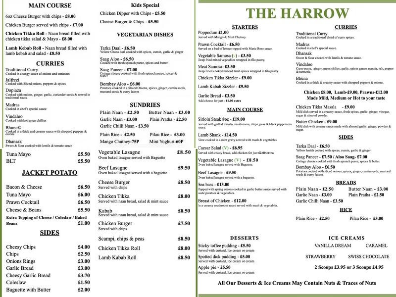 The Harrow Inn Menu