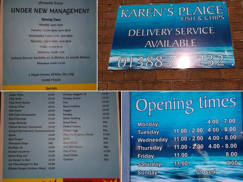 Karen's plaice Menu