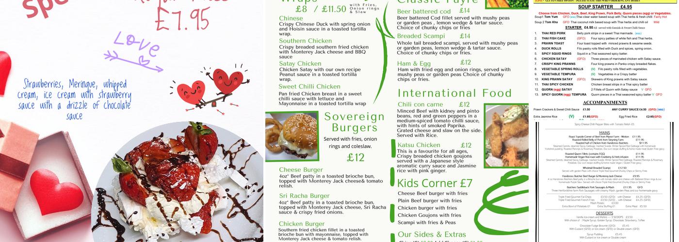 The Royal Sovereign Pub Menu