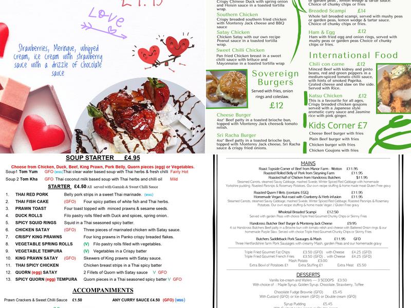 The Royal Sovereign Pub Menu