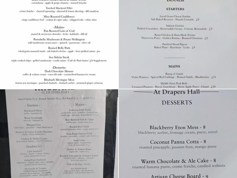 Drapers Hall Menu