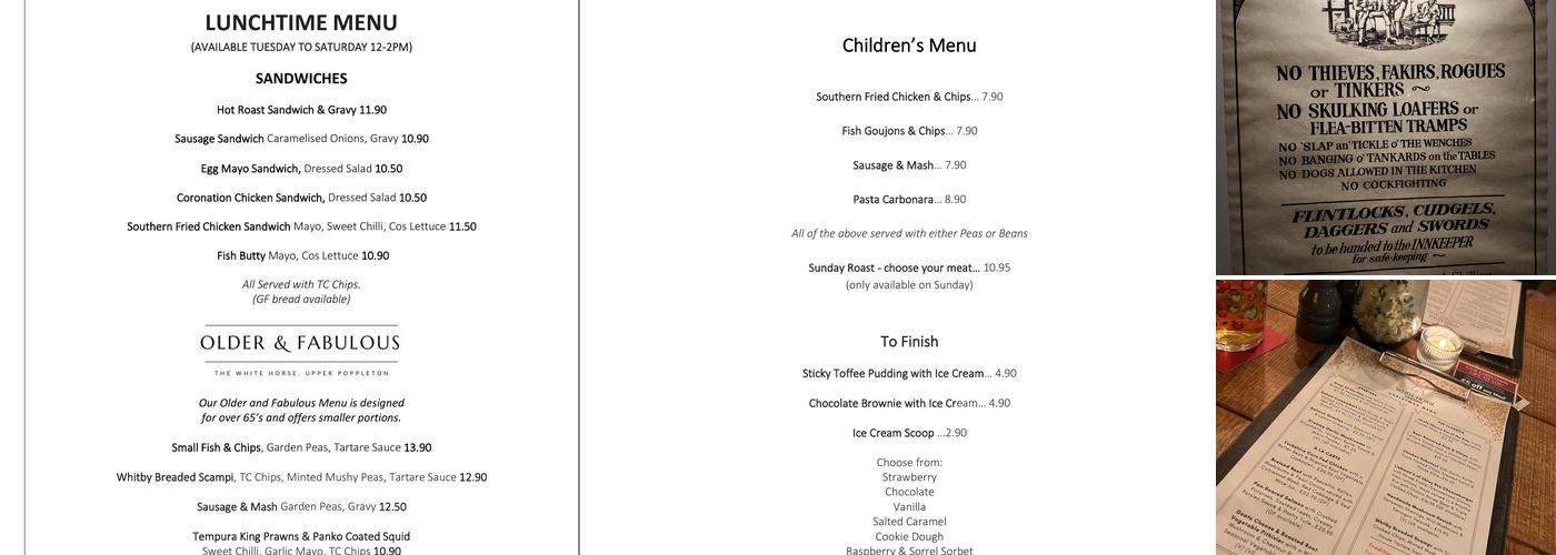 The White Horse Upper Poppleton Menu