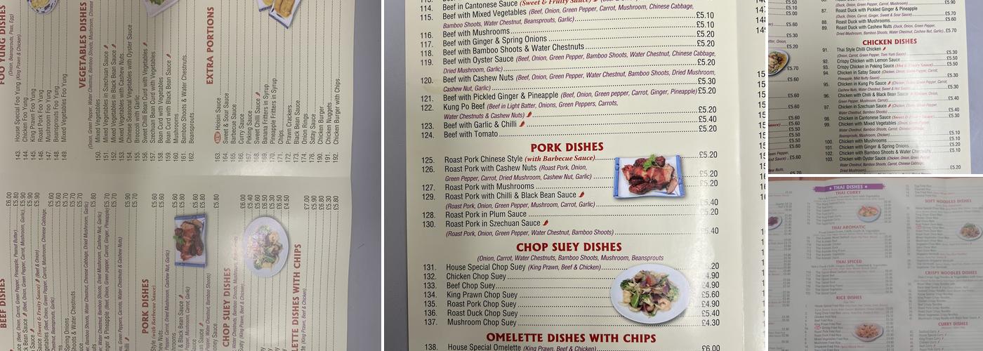 Wing's Oriental Takeaway Menu
