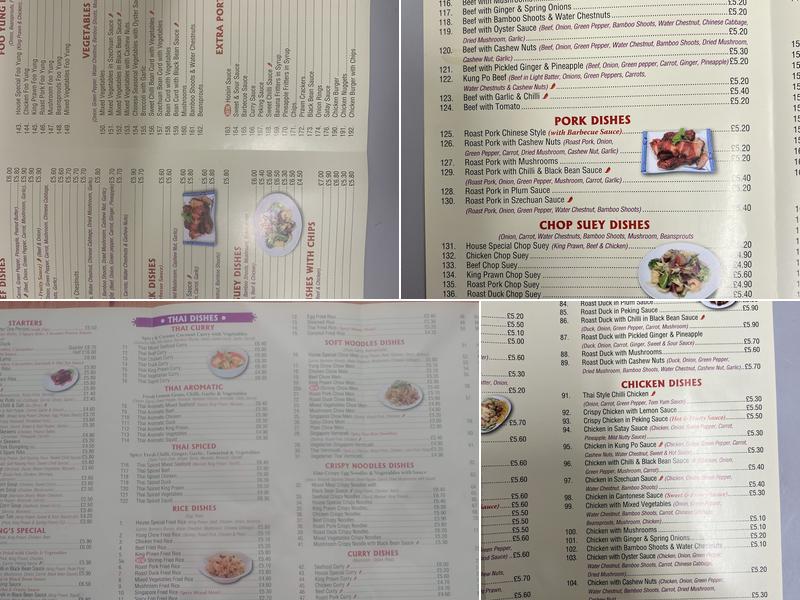 Wing's Oriental Takeaway Menu