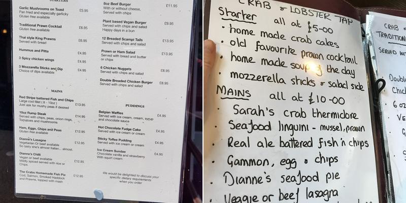 The Crab & Lobster Tap Menu