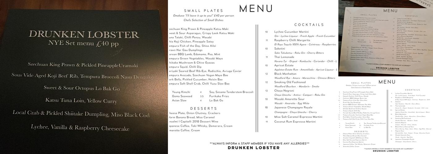 Drunken Lobster Menu