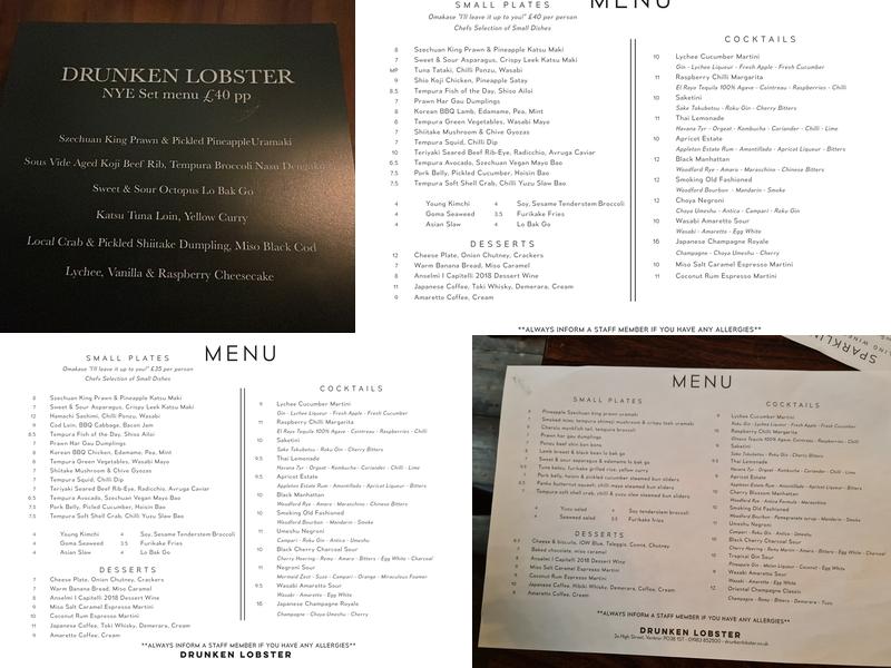 Drunken Lobster Menu
