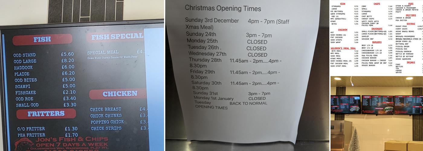 Jons Fish & Chips Menu