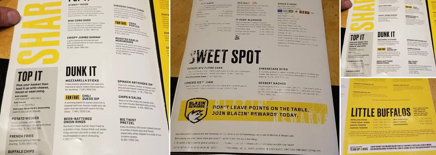 Buffalo Wild Wings Menu