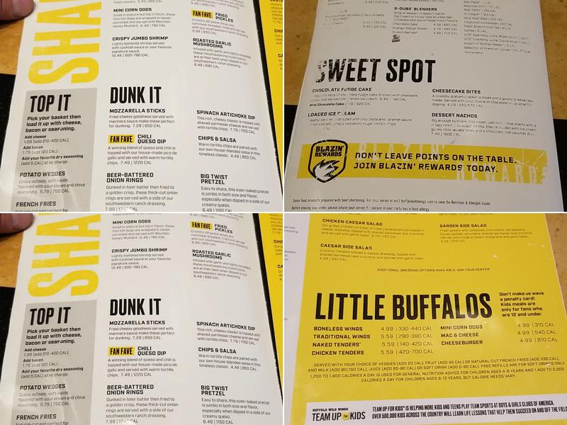 Buffalo Wild Wings Menu