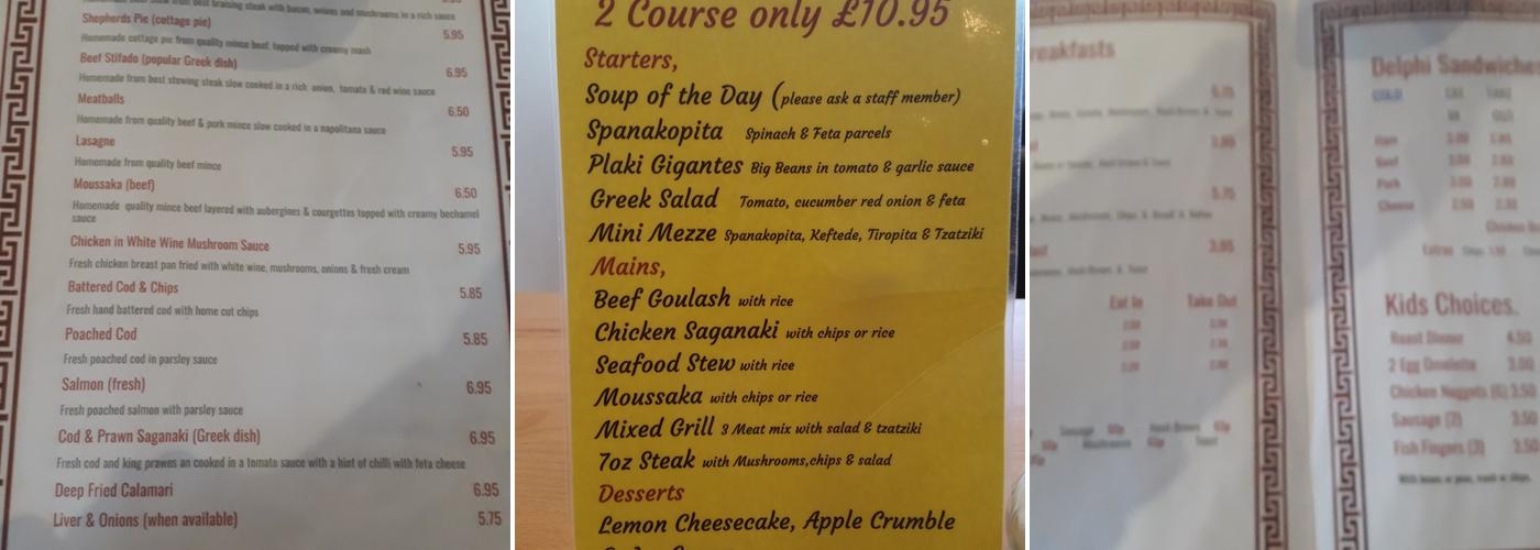 Delphi Restaurant Ltd. Wakefield Menu