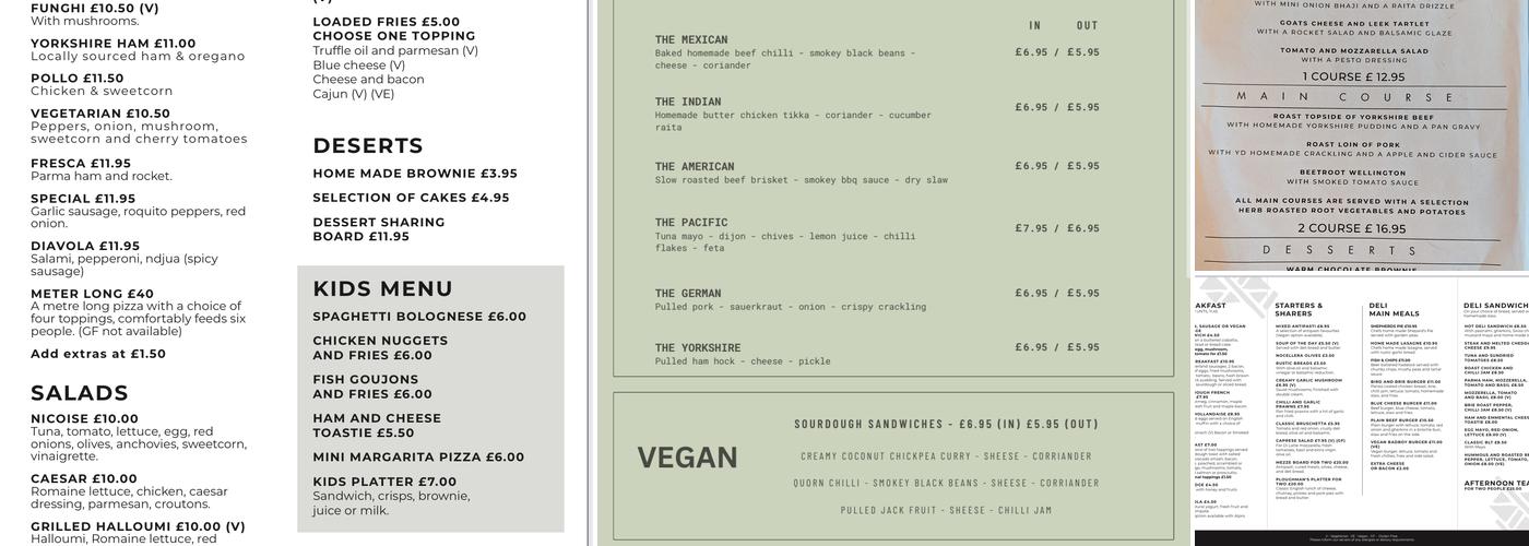 The Yorkshire Deli & Pizza Bar Menu