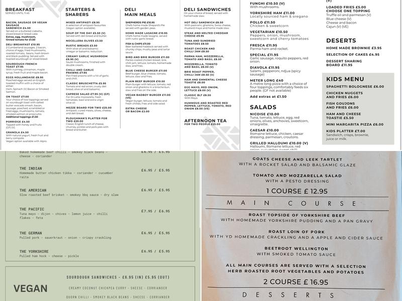 The Yorkshire Deli & Pizza Bar Menu