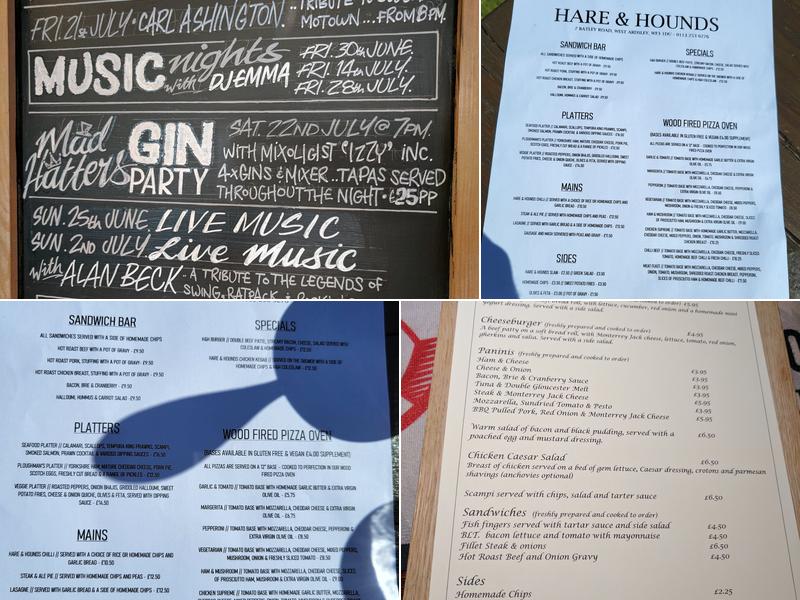 Hare and Hounds Pub in Tingley Menu