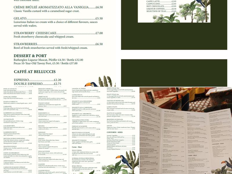 Belluccis Restaurant Ltd Menu