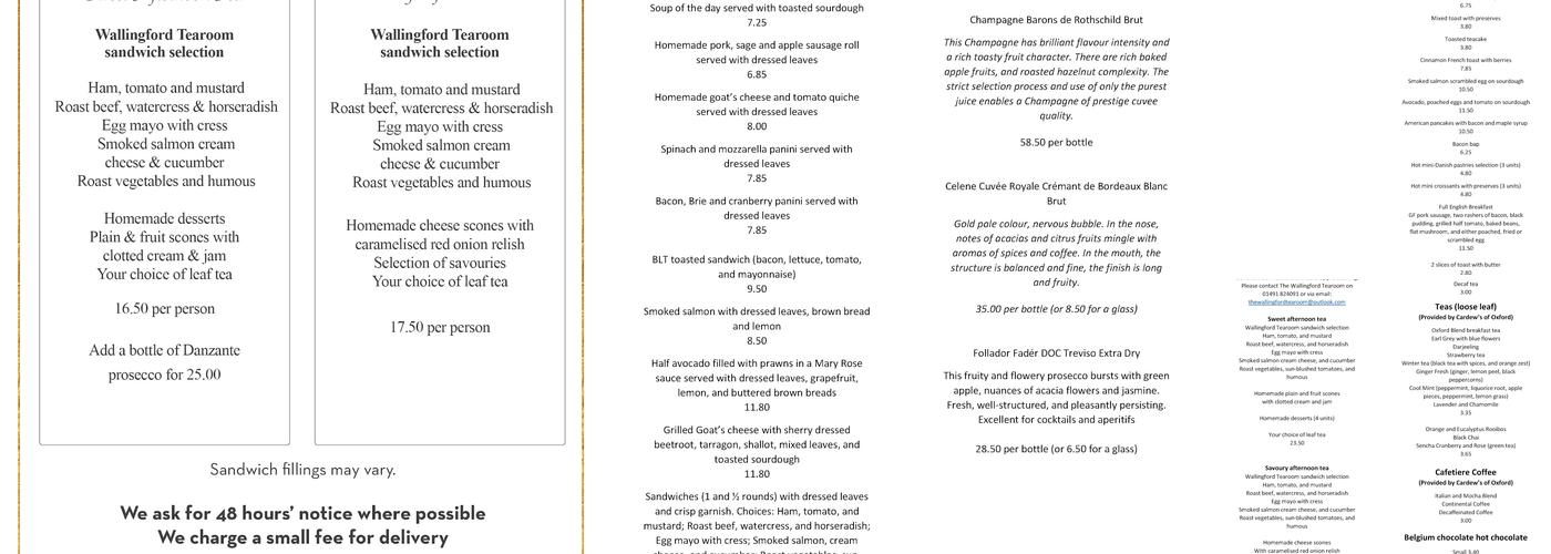 The Wallingford Tearoom Menu
