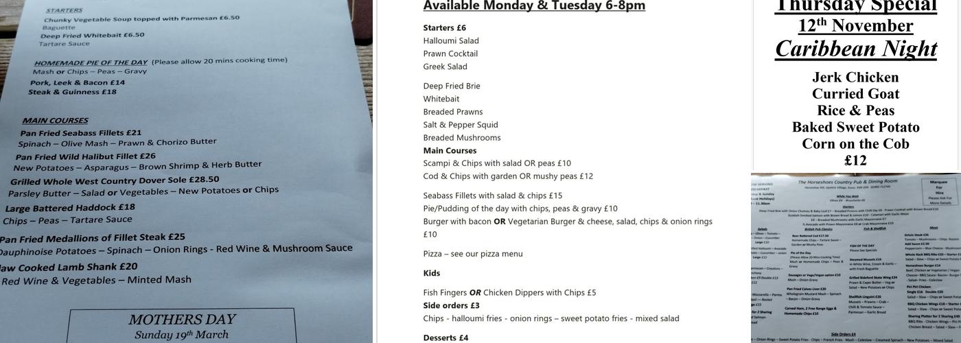 The Horseshoes Country Pub & Dining Room Menu