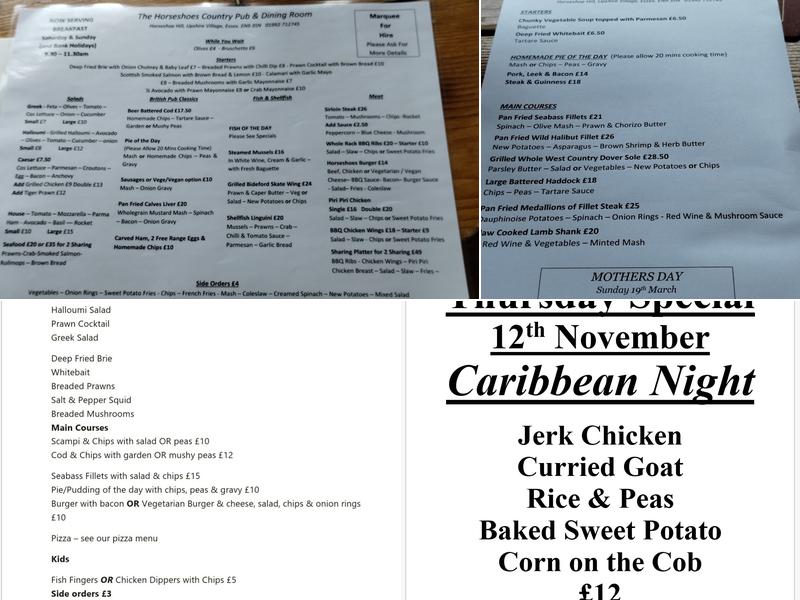 The Horseshoes Country Pub & Dining Room Menu