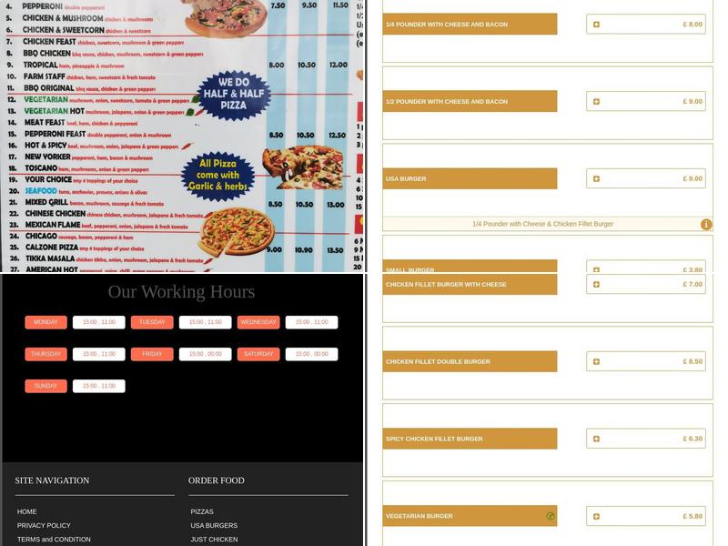 USA Fried Chicken and Pizza Menu