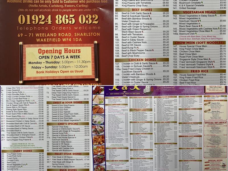 K & K Chinese Takeaway Menu