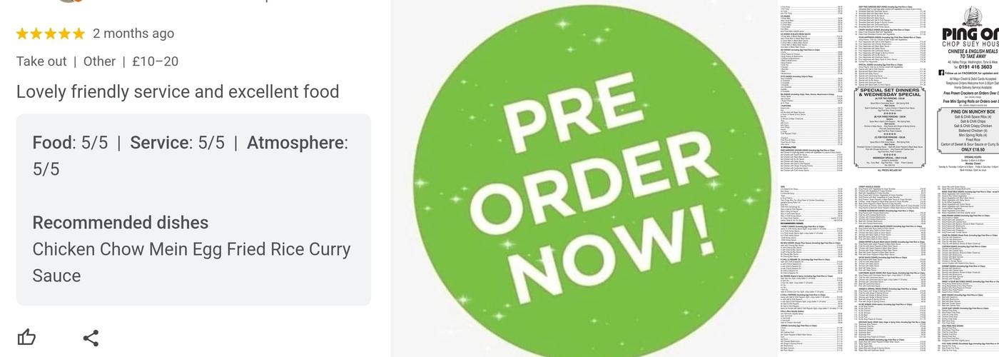 Ping On Chop Suey House (Washington) Menu