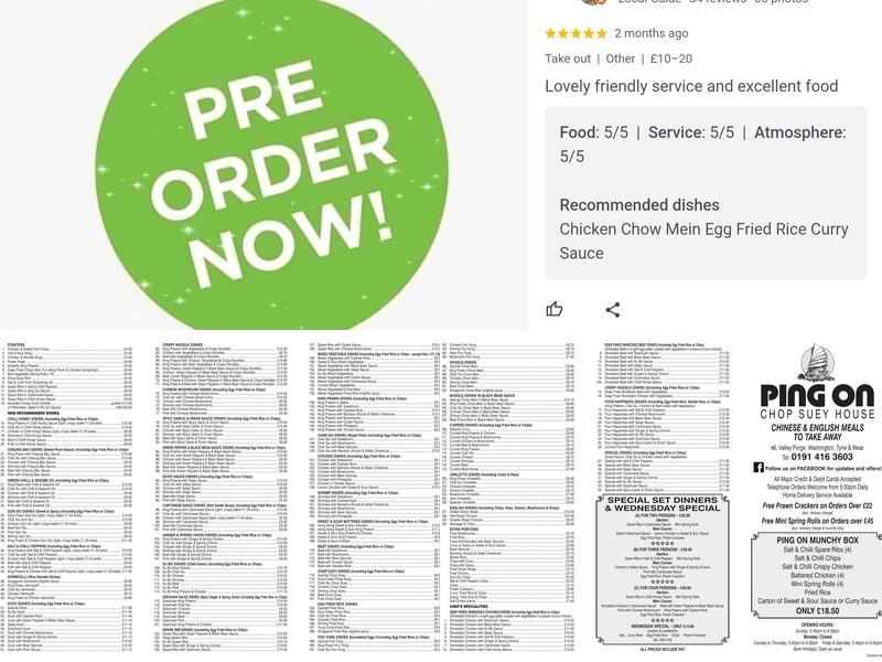 Ping On Chop Suey House (Washington) Menu