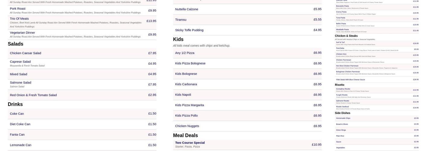 Roma Washington Menu