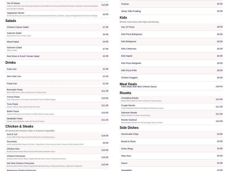 Roma Washington Menu